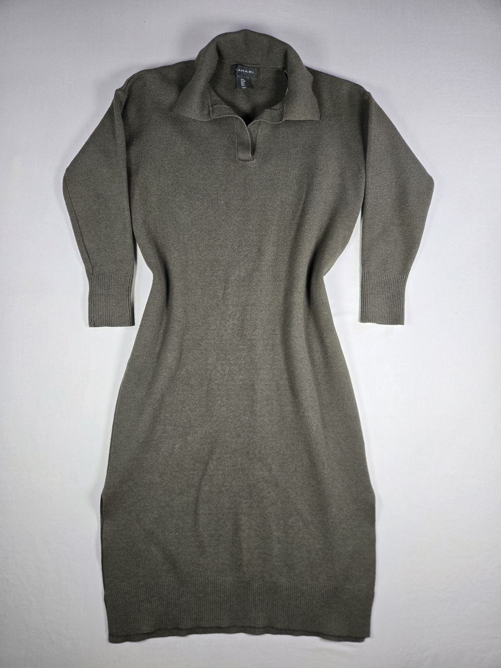Tahari Polo Neck Long Sleeve Knit Bodycon Fall Midi Dress Small